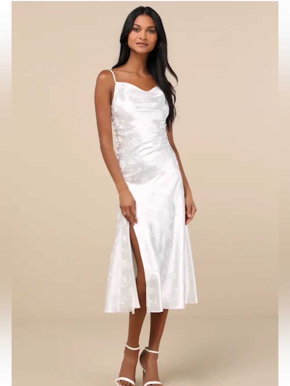 NWT Lulus All About You White Floral Jacquard Satin Midi Dress - Picture 3 of 6